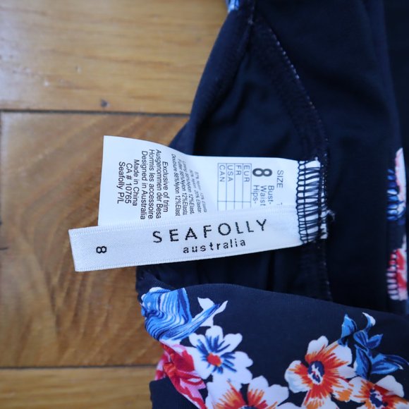 Seafolly Vintage-Style One Piece Floral & Navy Blue Swimsuit Size 4 - Picture 14 of 16